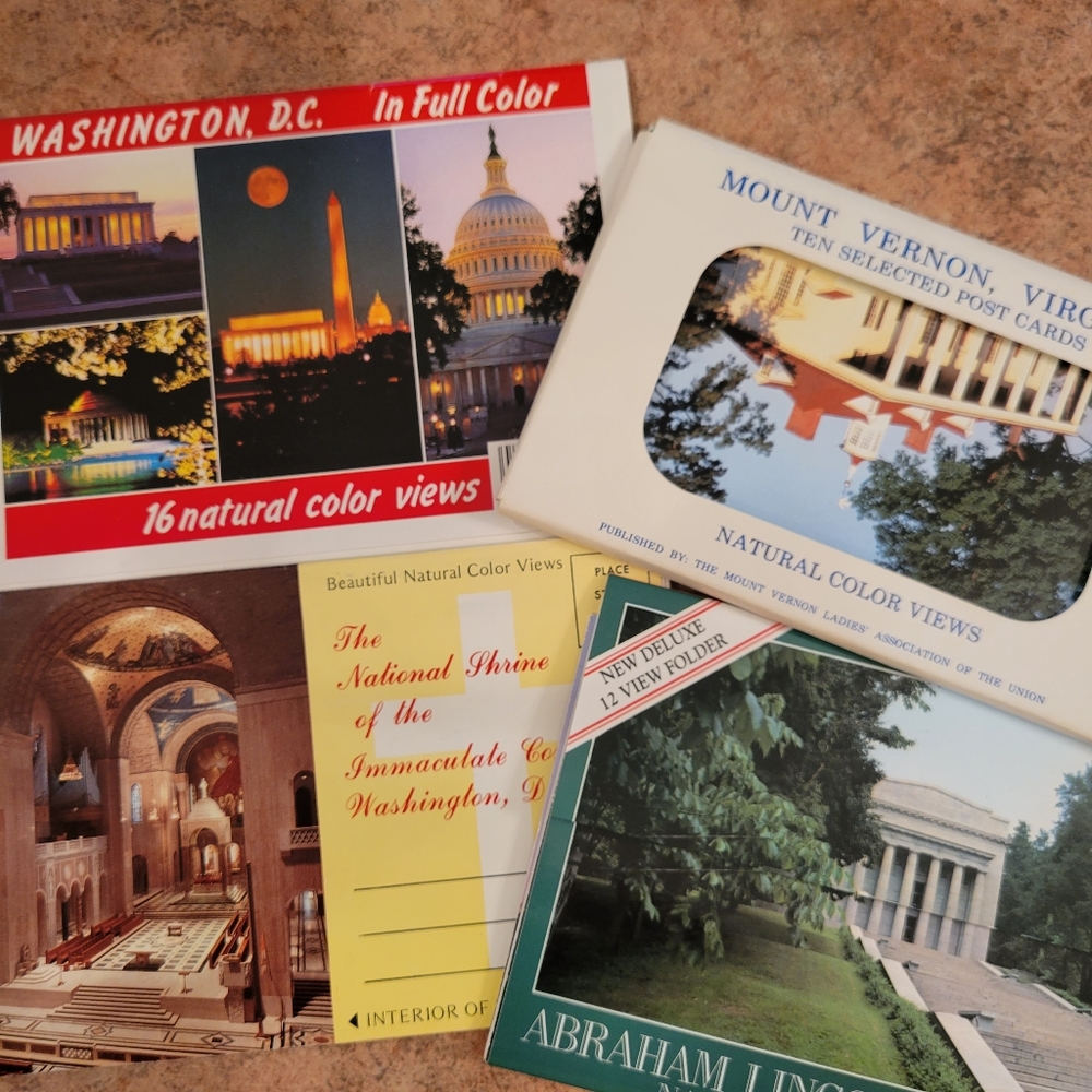 4 Vintage Postcard Booklets ~ Wash DC, Mt Vernon, Lincoln, Scenic ~ Historical ~
